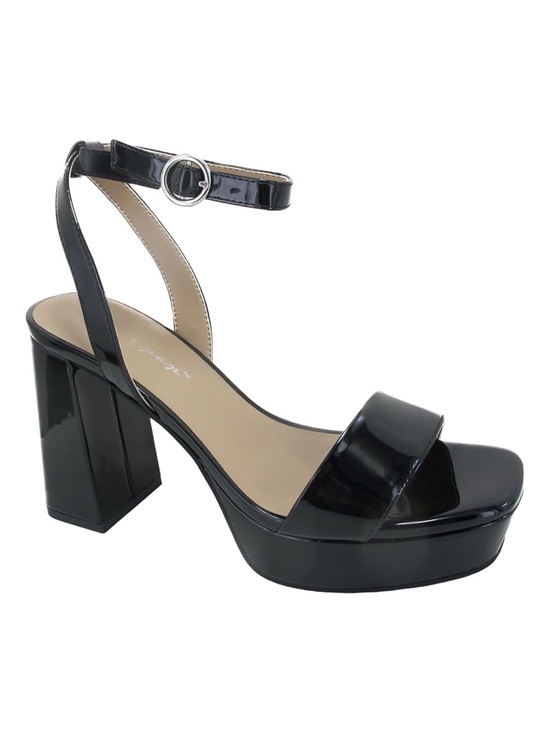 Sz 8.5 Jellypop Shannon Dressy Platform Block Heel Sandals In Glossy Black GUC - Picture 7 of 7